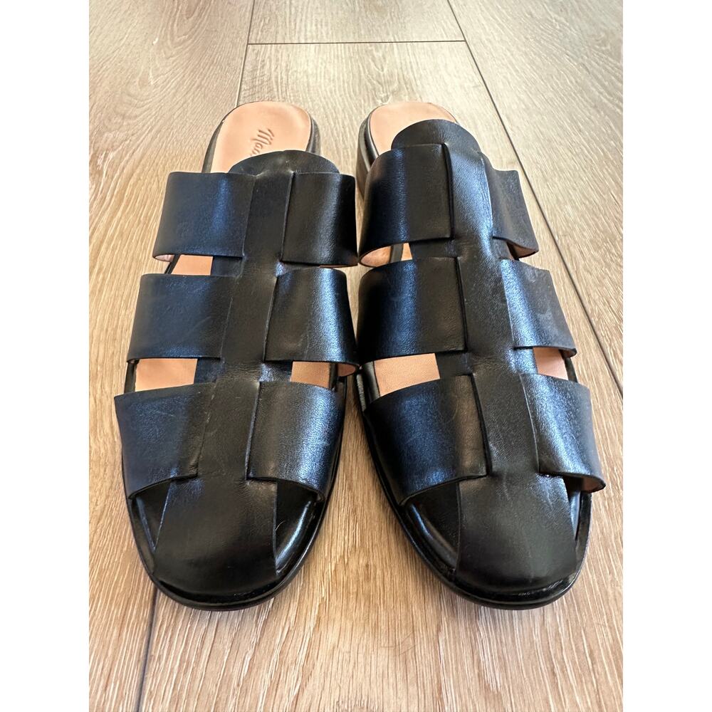 Madewell Boardwalk Woven Leather Slide Sandals Black Women's 8 New